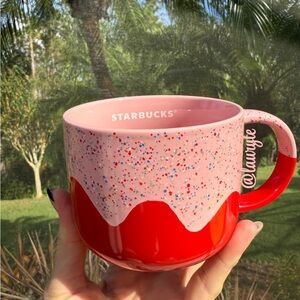 Starbucks 2024 Holiday Pink Red Sprinkle Drip Ceramic Mug